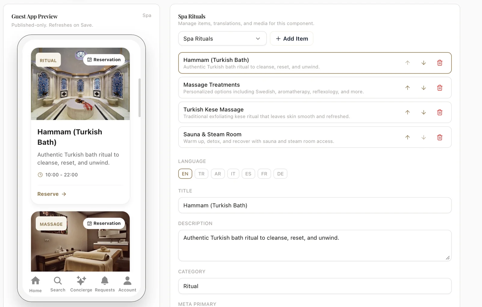 Facility and service pages